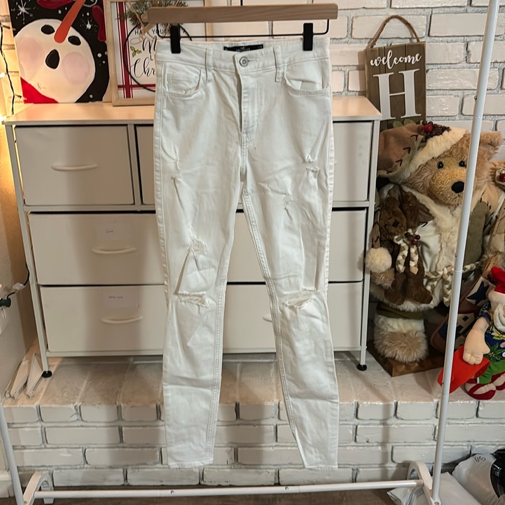 Hollister white distressed skinny high-waisted jeans